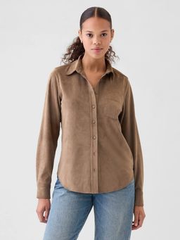 GAP - Brown Women's Solid Spread Collar Shirt