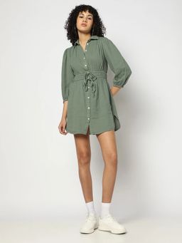 GAP - Women's Tie-Up Spread Neck Mini Shirt Dress