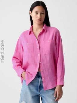 GAP - Pink Women's Textured Spread Collar Shirt