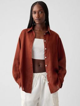 GAP - Brown Women's Solid Spread Collar Shirt