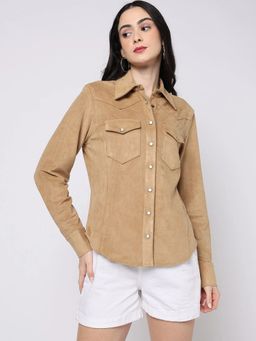 GAP - Brown Women's Solid Spread Collar Shirt