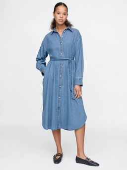 GAP - Women's Blue Solid Denim Spread Collar Midi Dress