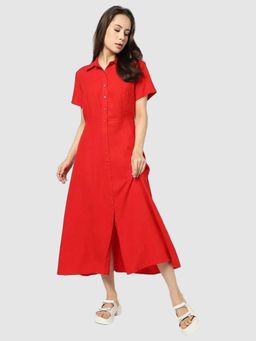GAP - Women's Red Solid Shirt Maxi Dress