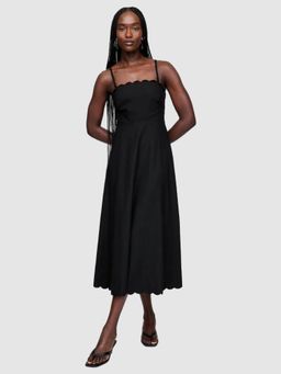 GAP - Women's Black Solid A-Line Midi Dress