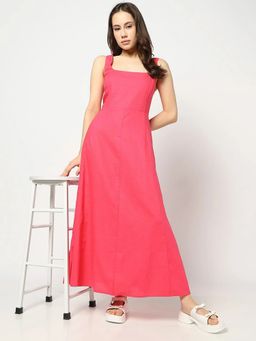 GAP - Women's Pink Solid Square Neck A-Line Maxi Dress