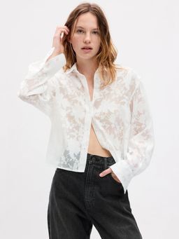 GAP - White Women's Relaxed Floral Spread Collar Shirt