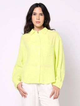 GAP - Yellow Women's Solid Spread Collar Shirt