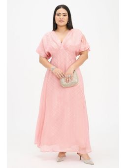 Virgio - Pink Viscose Jacquard Fit and Flare Maxi Dress