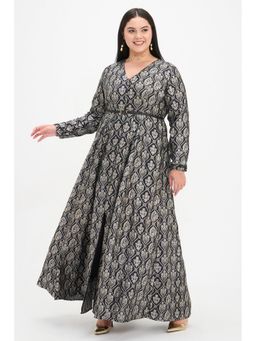 Virgio - Black Viscose Jacquard Fit and Flare Maxi Plus Size Dress