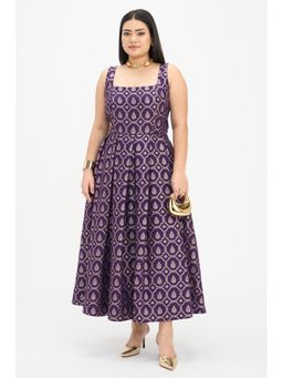 Virgio - Purple Viscose Brocade Jacquard Pleated Maxi Dress