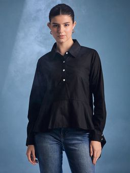 Uptownie - Black Cotton Peplum Shirt