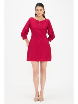 Virgio - Pink Solid Viscose A-Line Mini Dress