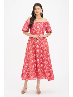 Virgio - Pink Viscose Off Shoulder Maxi Dress