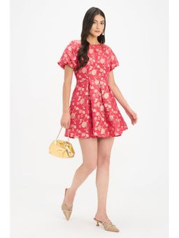 Virgio - Pink Viscose Balloon Sleeves Mini Dress