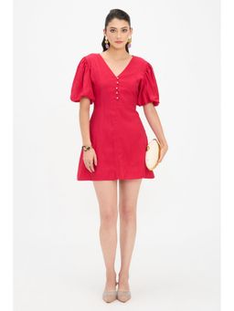 Virgio - Red Solid Viscose A-Line Mini Dress