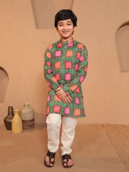 AJ Dezines - Green Cotton Printed Kurta with Pyjama
