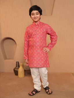 AJ Dezines - Pink Cotton Printed Kurta with Pyjama