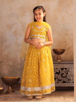 AJ Dezines - Yellow Embroidered Choli with Lehenga and Dupatta
