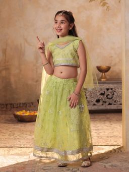 AJ Dezines - Lime Green Embroidered Choli with Lehenga and Dupatta
