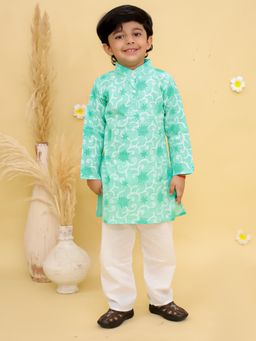 Junitos - Green Cotton Printed Kurta with Pyjama