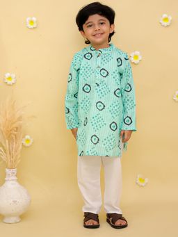 Junitos - Green Cotton Printed Kurta with Pyjama