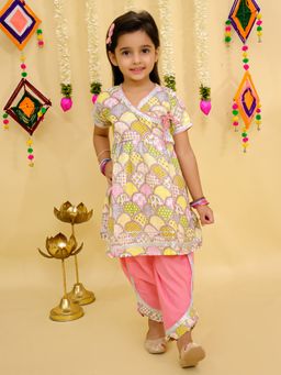 Junitos - Yellow Printed Gota Lace Kurta with Dhoti