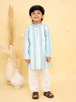 Junitos - Green Stripe Printed Kurta with Pyjama