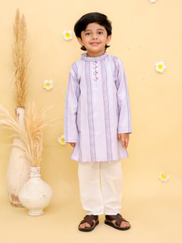 Junitos - Multi-Color Stripe Printed Kurta with Pyjama