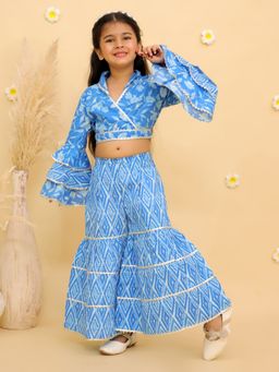 Junitos - Blue Stripe Frill Leaf Stripe Top with Sharara