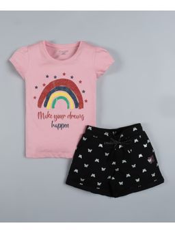PLUM TREE - Half Sleeve Rainbow Print T-Shirt and Shorts