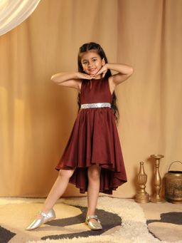 Toy Balloon Kids - Brown High-Low Party Wear Dress