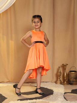 Toy Balloon Kids - Orange High-Low Party Wear Dress