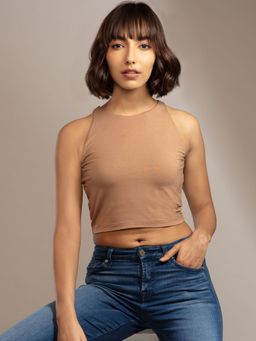 Twenty Dresses by Nykaa Fashion - Basics Brown Solid Round Neck Incut T-Shirt