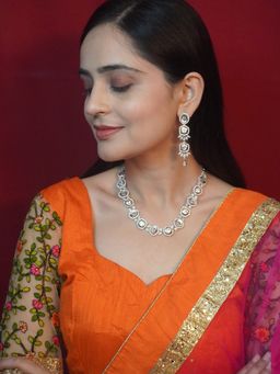 Niscka - Silver Rhodium White American Diamond Necklace and Earrings