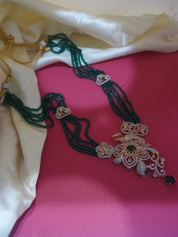 Niscka - Elegant Gold Plated Floral Green Ad Necklace and Earrings