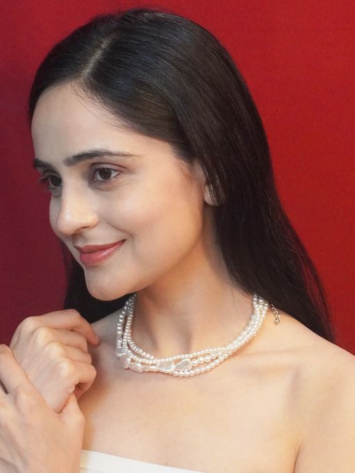 Niscka Triple Layered White Faux Pearl Necklace