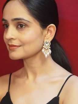 Niscka - White Gold-Plated Kundan and White Cz Earrings