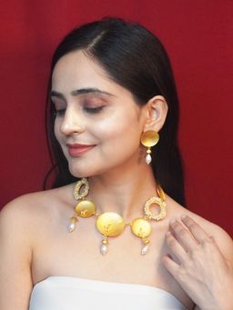 Niscka - Stylish Gold-Plated Matte Finish Pearl Necklace and Earrings