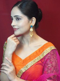 Niscka - Gold Plated Matte Blue Stone Dangler Earrings