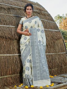Odette - Stunning Woven Off-White Banarasi Silk Saree with Unstitched Blouse