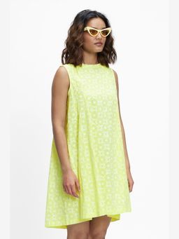 TERRA LUNA - Polaris Yellow Hand Block Printed A Line Mini Dress