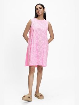TERRA LUNA - Polaris Pink Hand Block Printed A Line Mini Dress