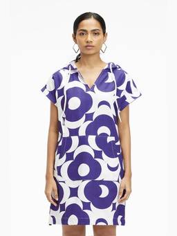 TERRA LUNA - Omnia Navy Blue Khadi Printed Aline Mini Dress