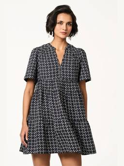 TERRA LUNA - Bree Black Printed A Line Mini Dress