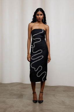 Advait - Kuro Scribble Black Midi Dress