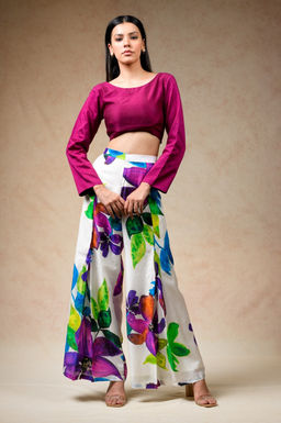 THETAA - Printed White Crop Top with Pant