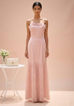 THETAA - Aria - Layered Satin And Crushed Organza Pink Maxi Dress