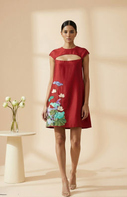 THETAA - Sera - Embroidered Chanderi Cotton Red Dress