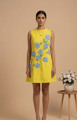 THETAA - Lumina - Hand-Embroidered Poplin Floral Yellow Dress