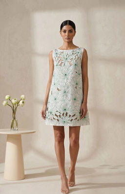 THETAA - Self Design White Knee Length Dress